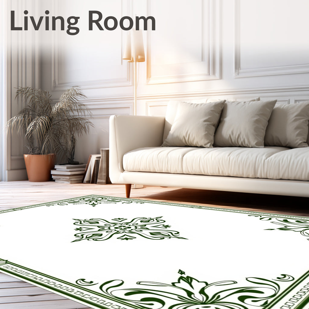 Art Nouveau Green Floral Scroll Rug