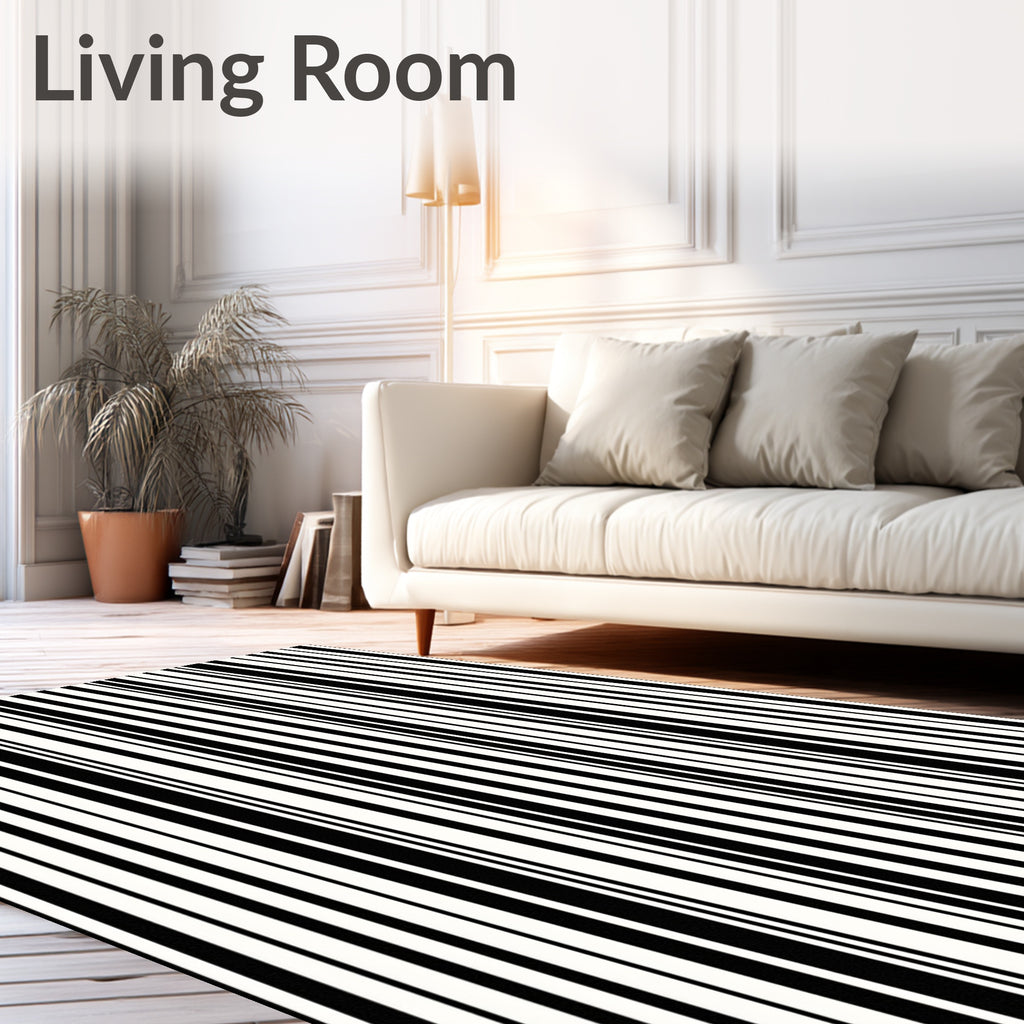 Bold Black White Stripe Rhythm Rug