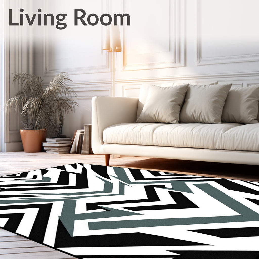 Sharp Geometric Zigzag Graphite Rug