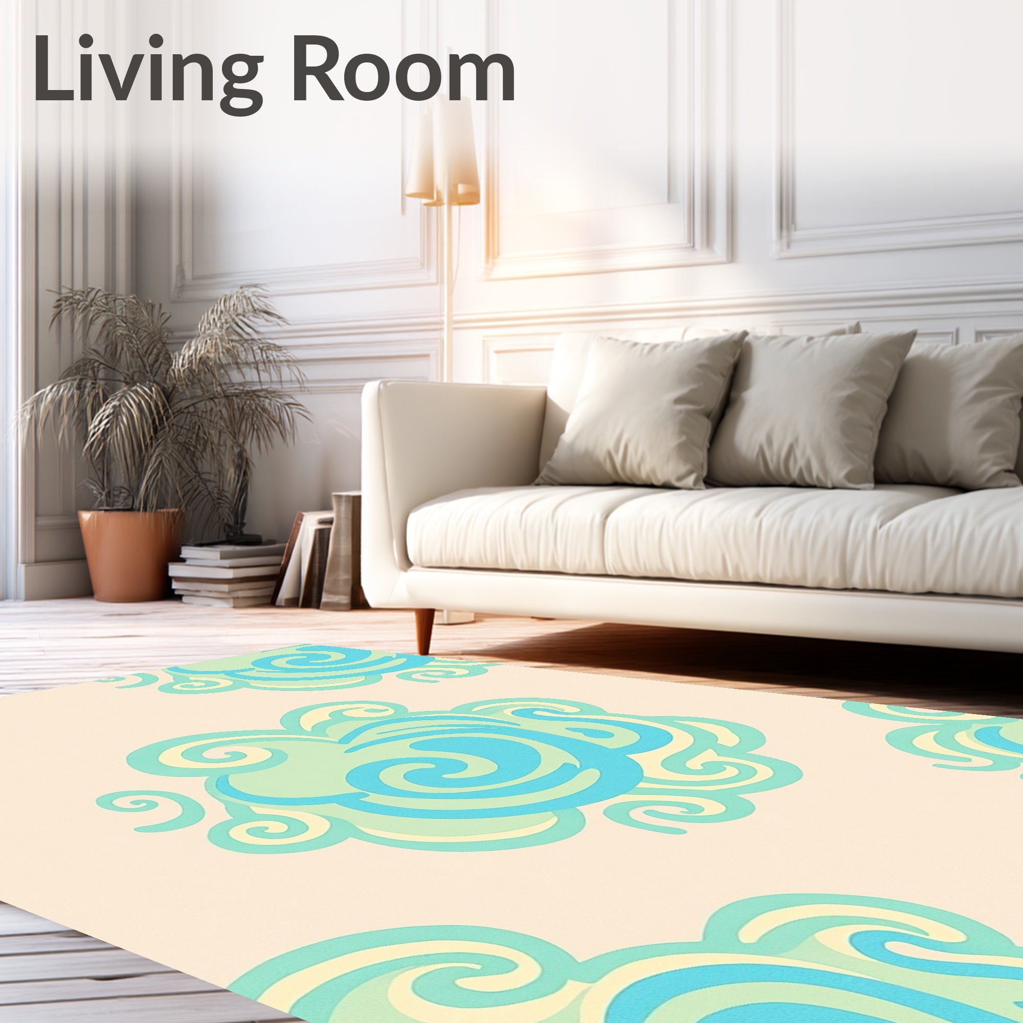Aqua Teal Swirls Subtle Cloud Rug