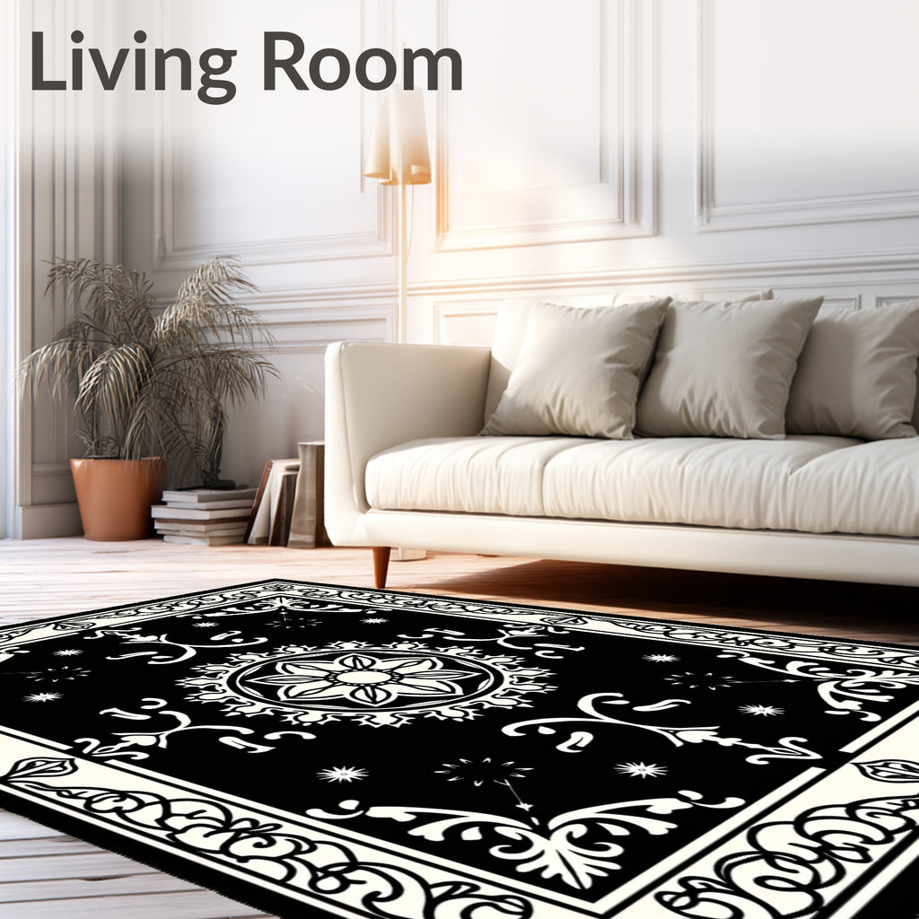 Monochromatic Floral Medallion Border Rug