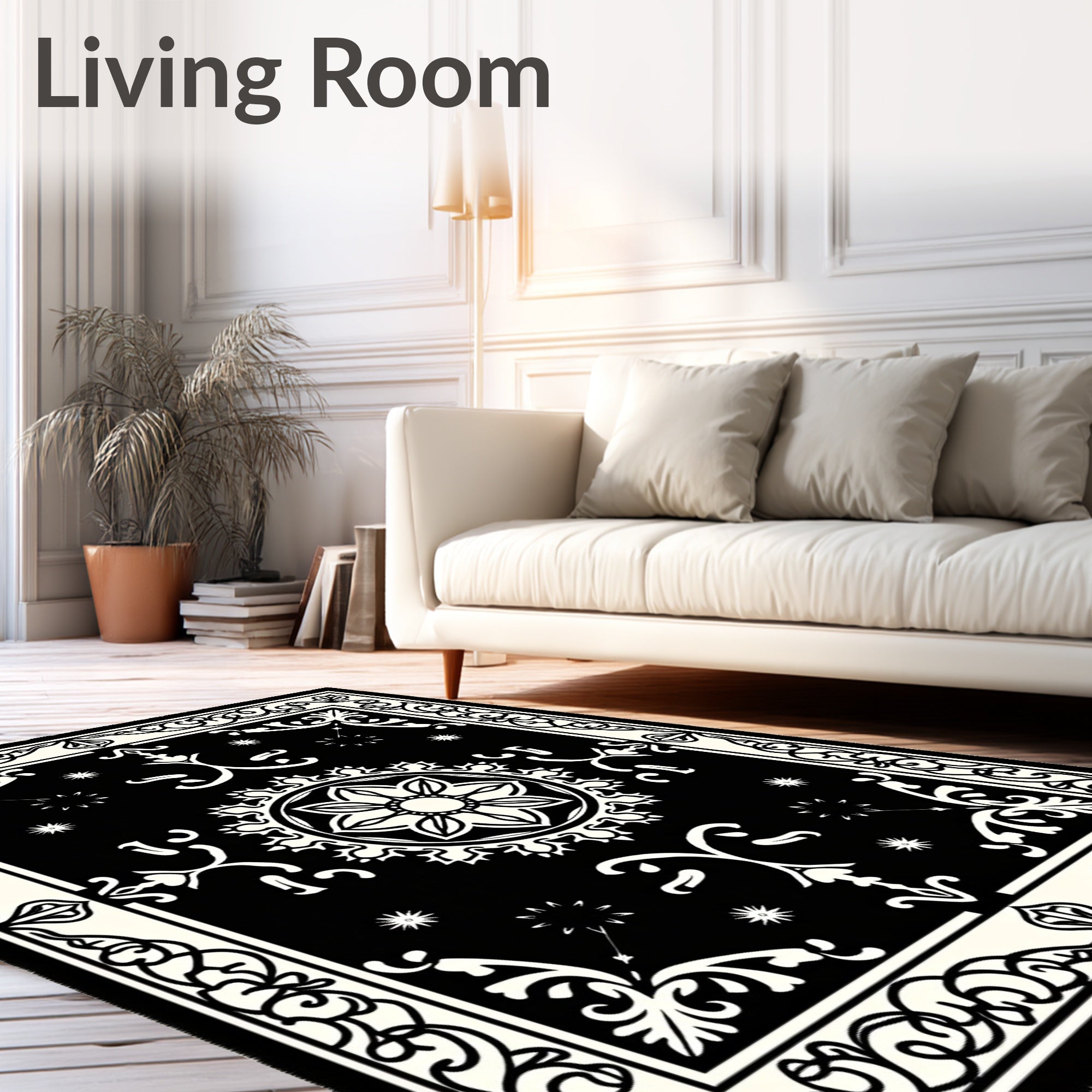 Monochromatic Floral Medallion Border Rug