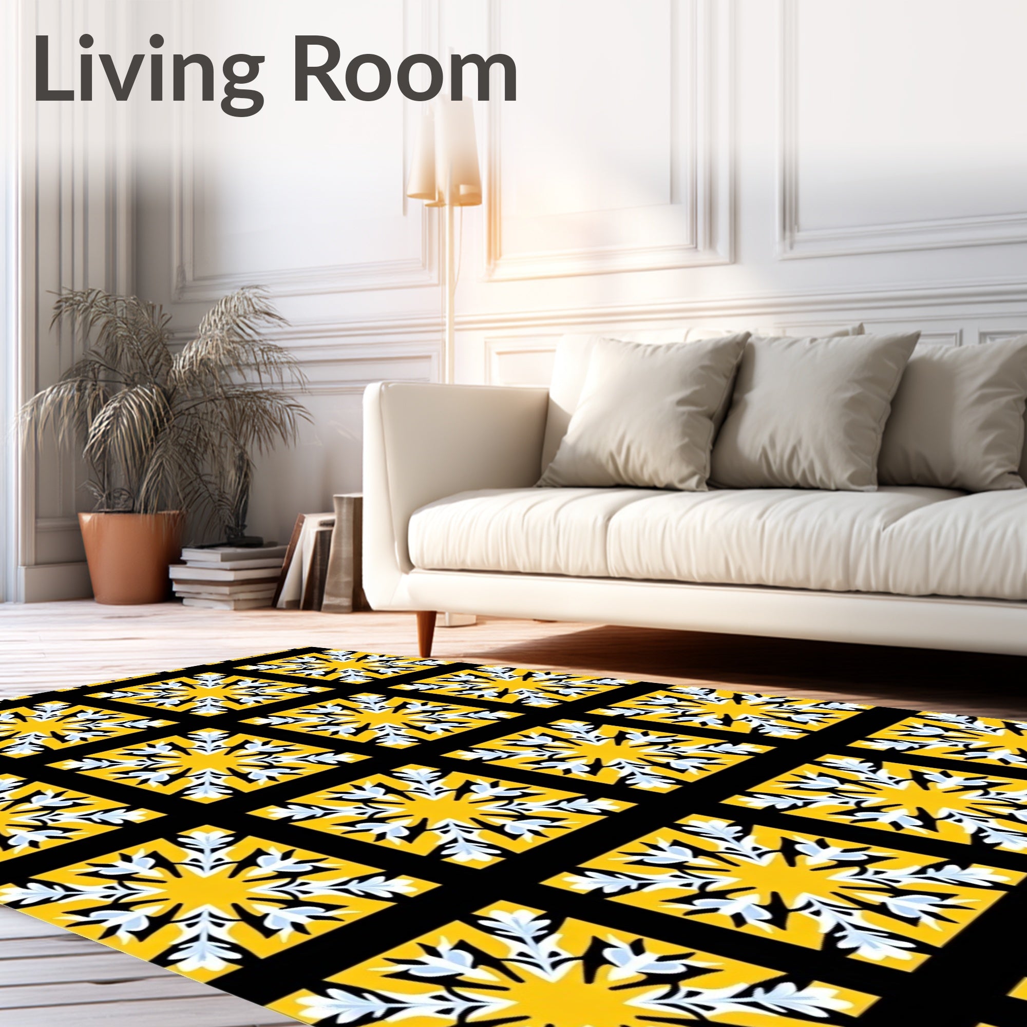 Sunny Yellow Starburst Motif Rug