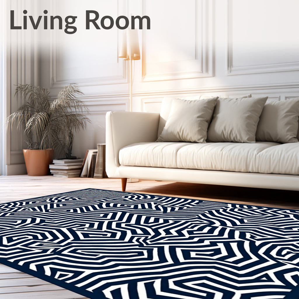 Navy White Intersecting Labyrinth Rug