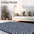 Navy White Intersecting Labyrinth Rug