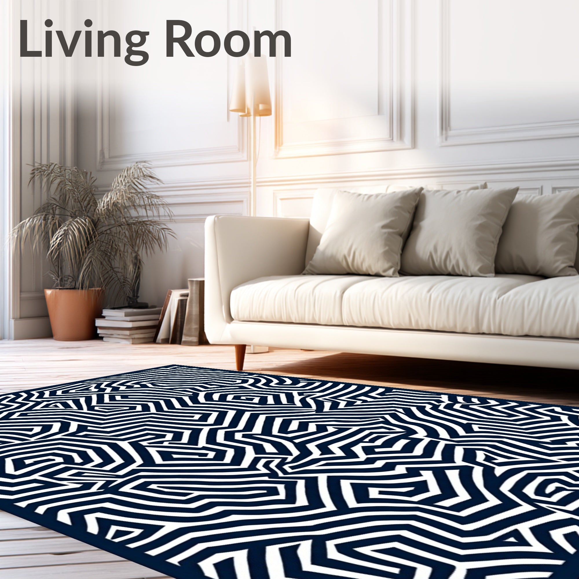 Navy White Intersecting Labyrinth Rug
