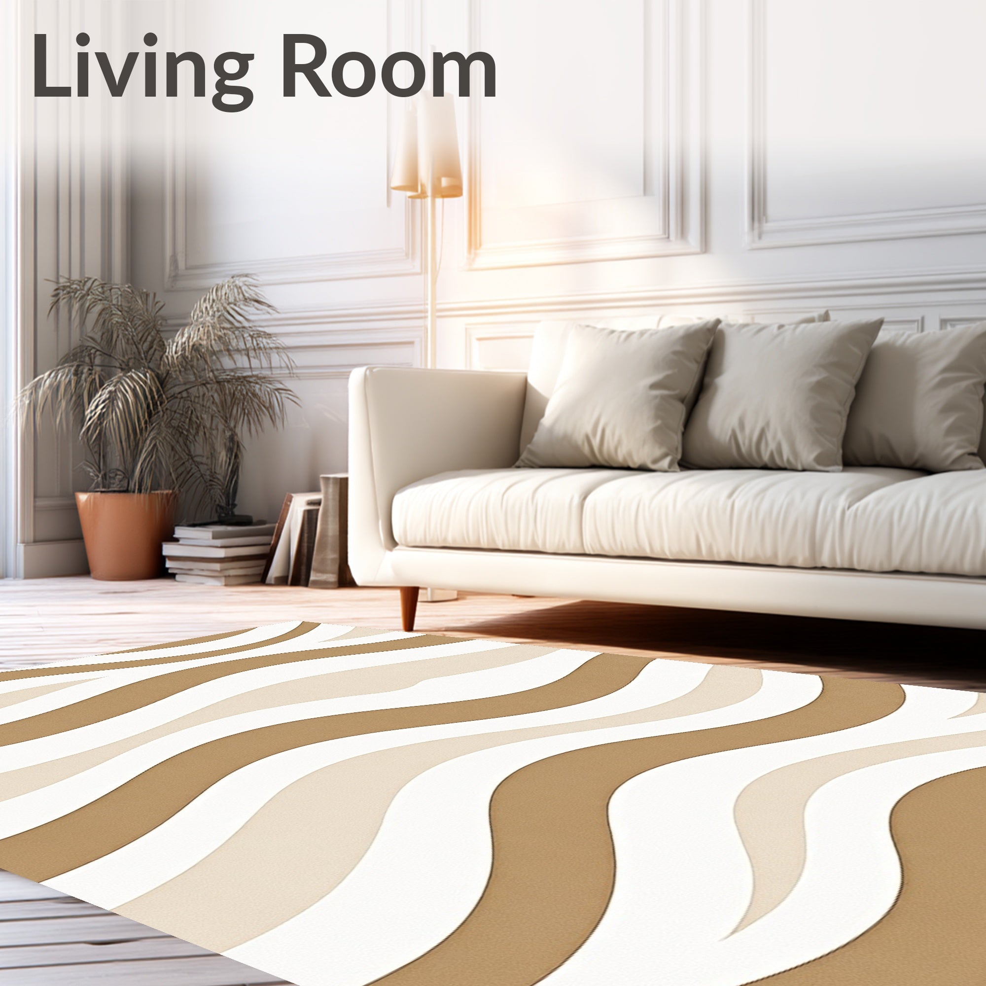 Brown Beige Cream Wavy Lines Rug