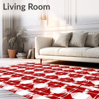Crimson White Geometric Interlocking Lattice Rug