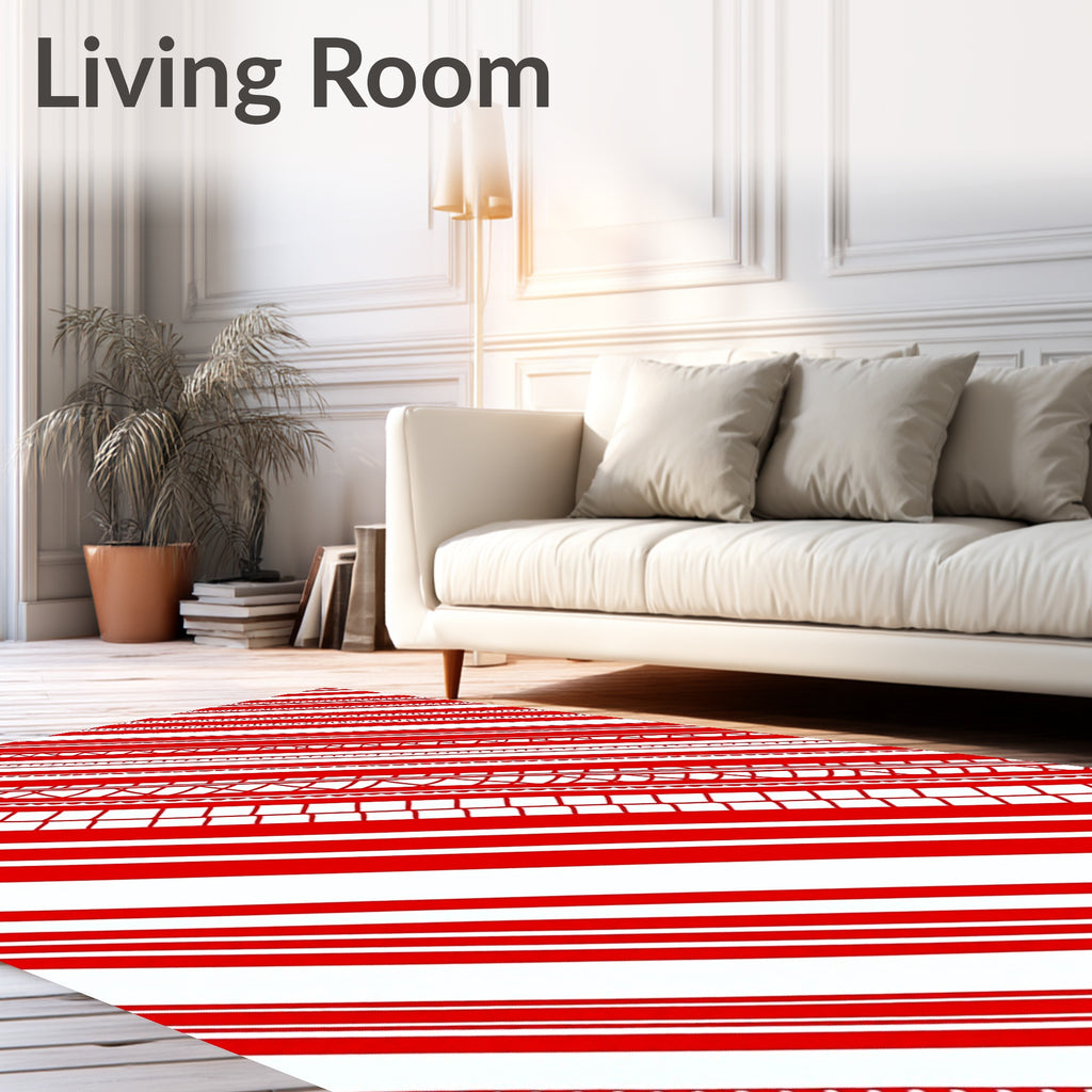 Crimson White Striped Geometric Bands Rug