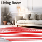 Crimson White Striped Geometric Bands Rug