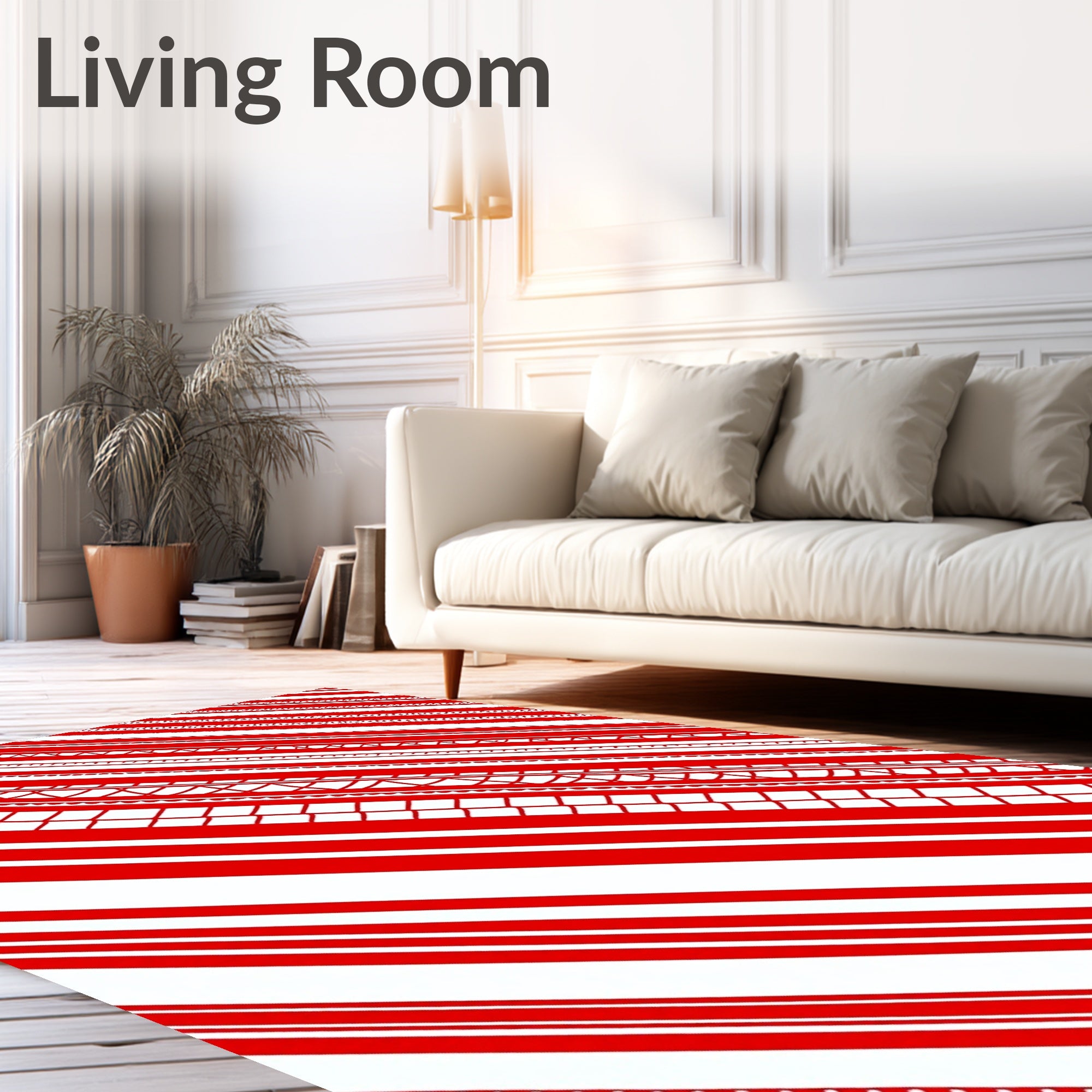 Crimson White Striped Geometric Bands Rug