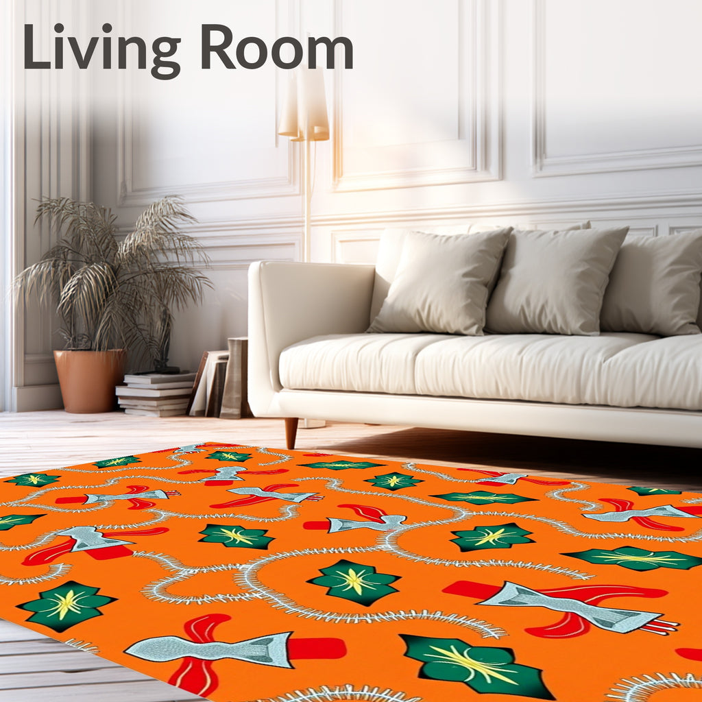 Groovy Orange Red Green Axe Design Rug