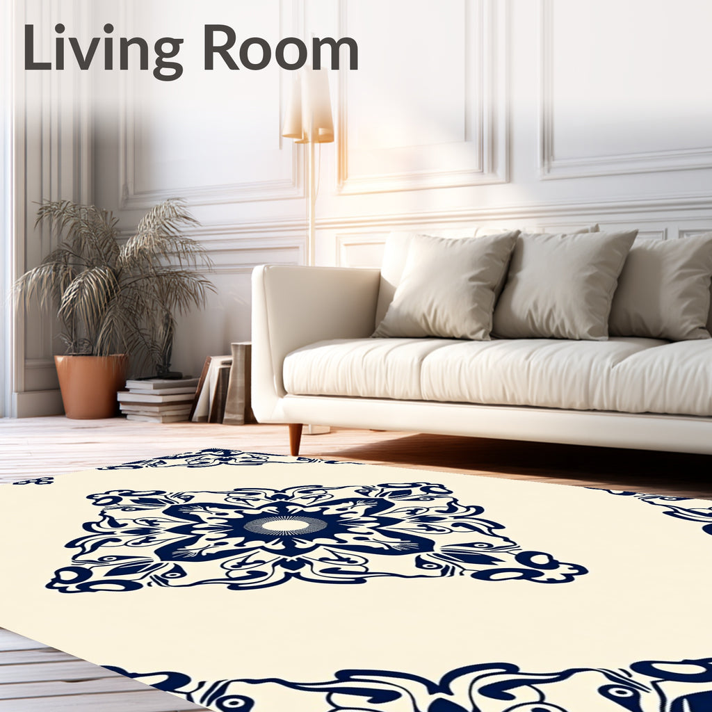 Navy Floral Diamond Tile Rug