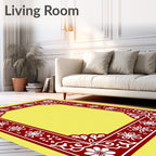Crimson White Floral Geometric Border Rug