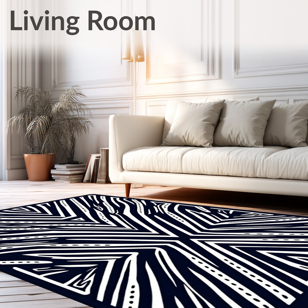 Bold Black White Abstract Linear Rug