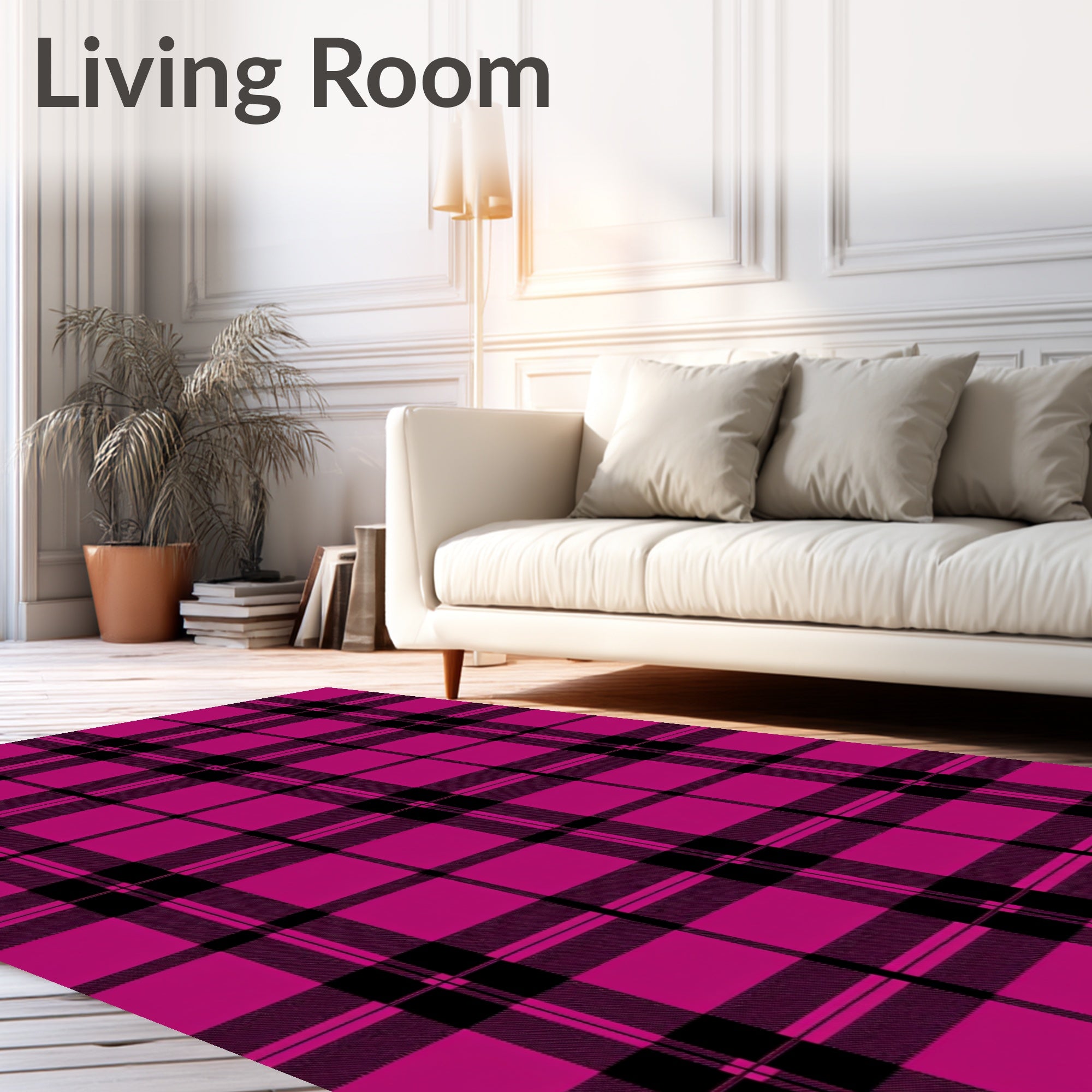 Radiant Magenta Black Plaid Check Rug