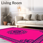 Hot Pink Navy Floral Medallion Border Rug