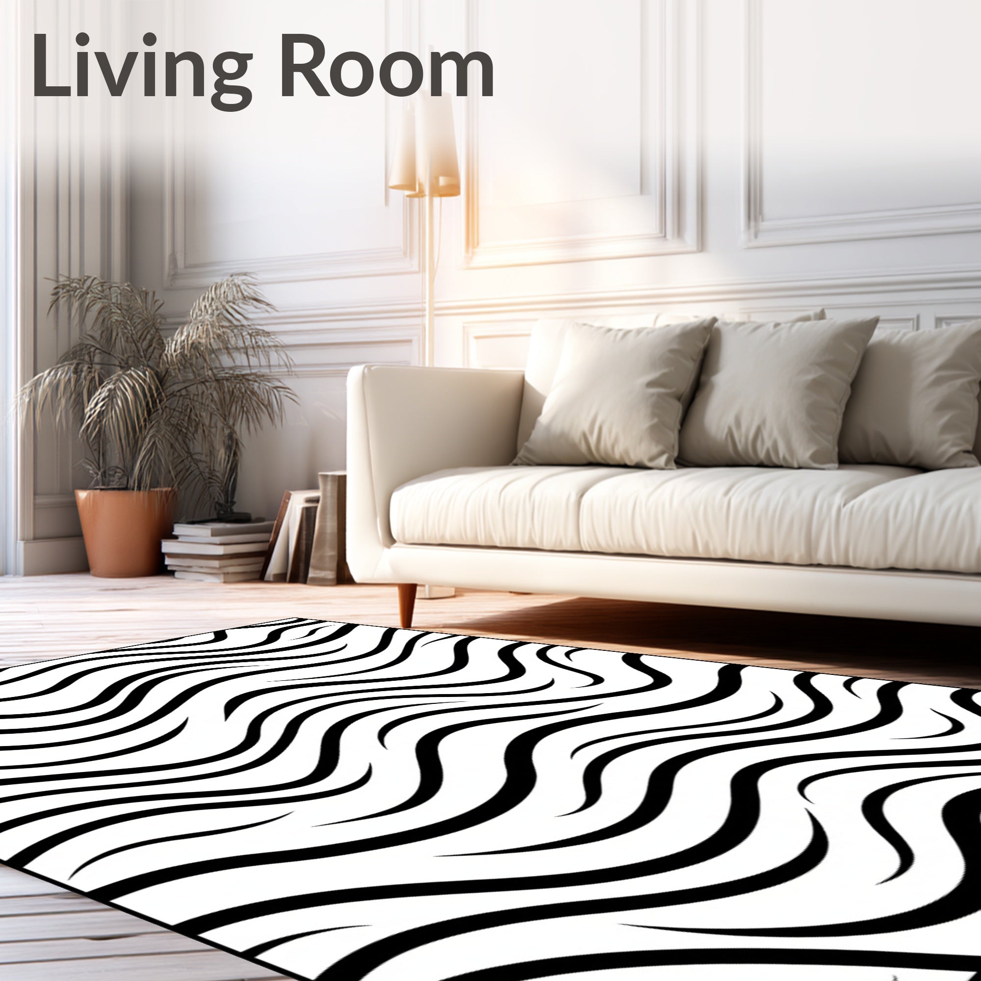 Black White Abstract Flowing Lines Rug