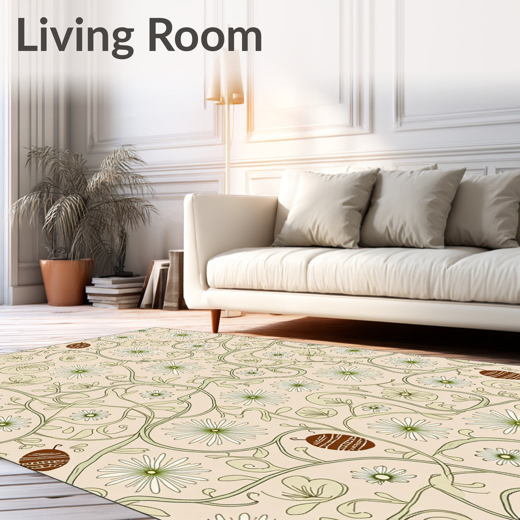 Nude Cream Floral Vine Illustration Rug
