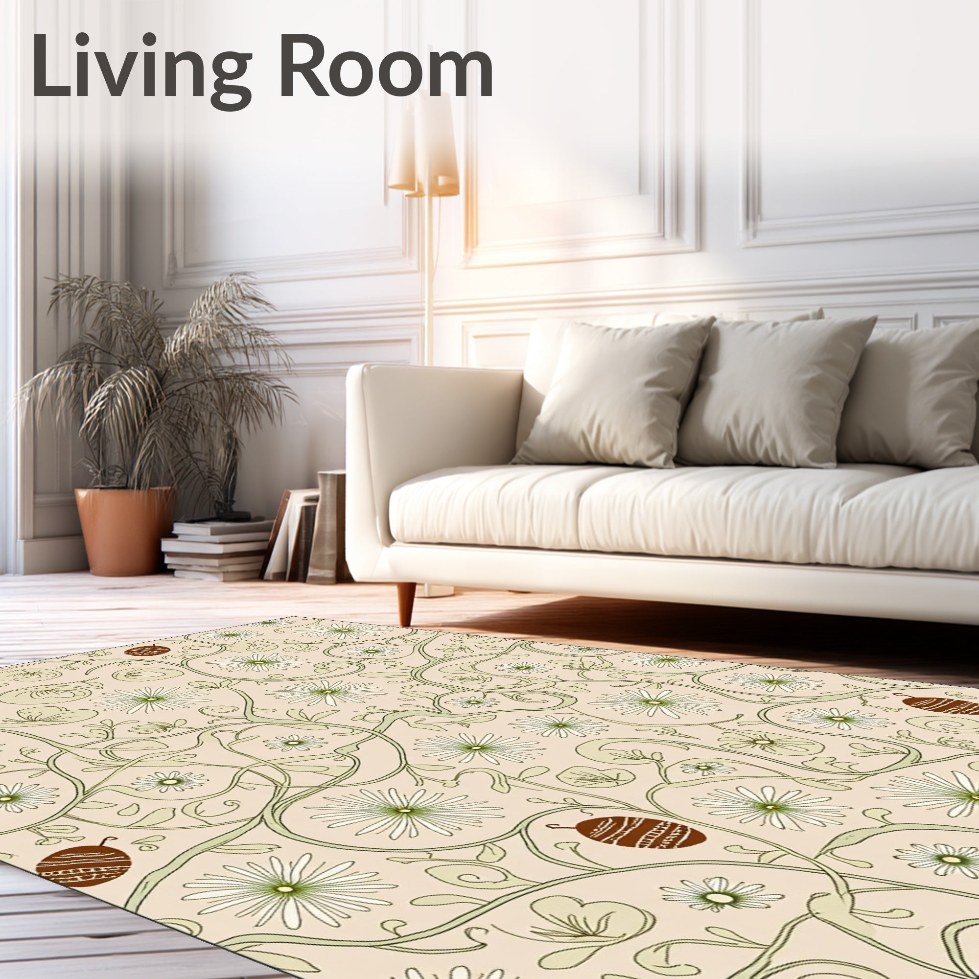 Nude Cream Floral Vine Illustration Rug