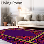 Purple Red Black Golden Filigree Frame Rug