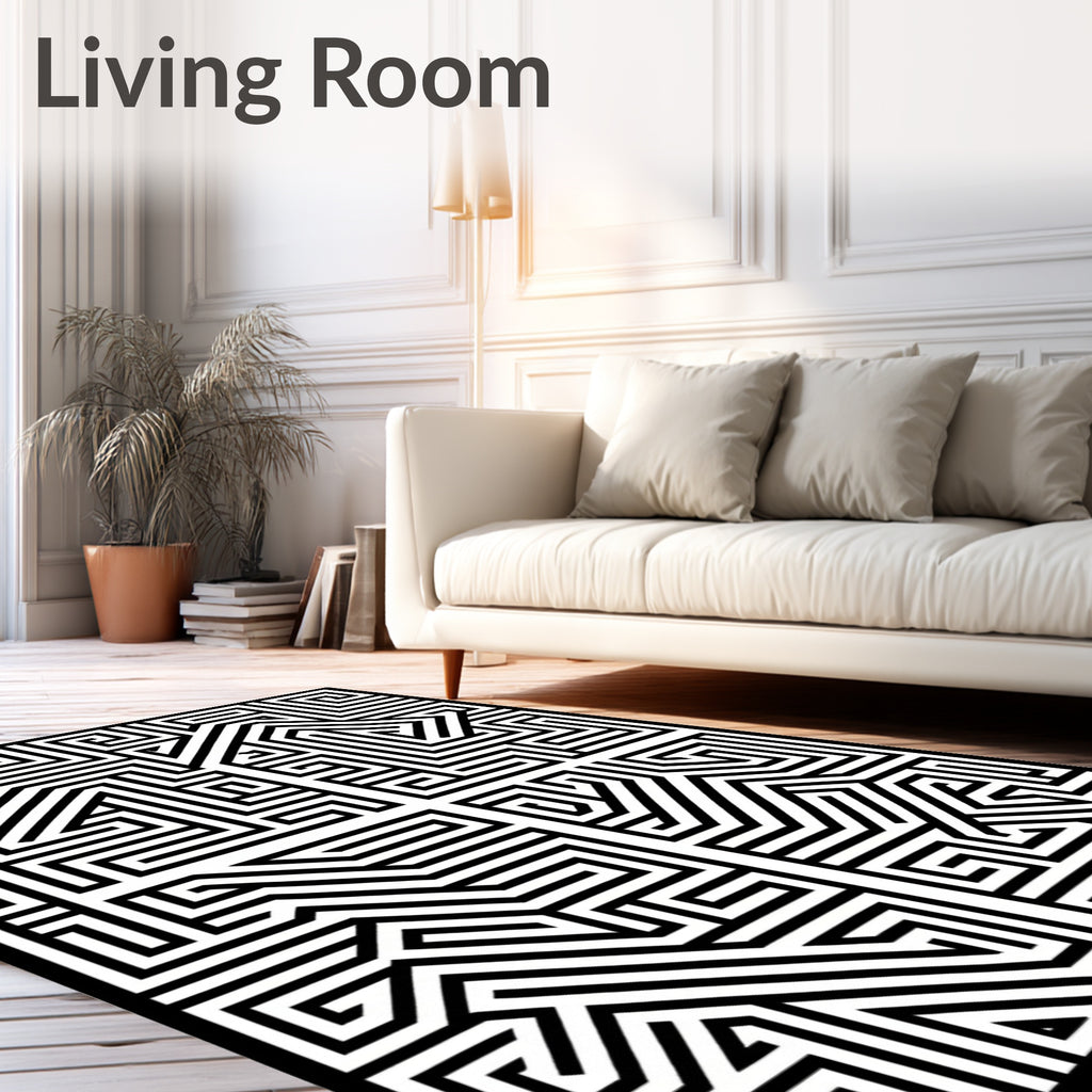 Bold Black and White Maze Rug