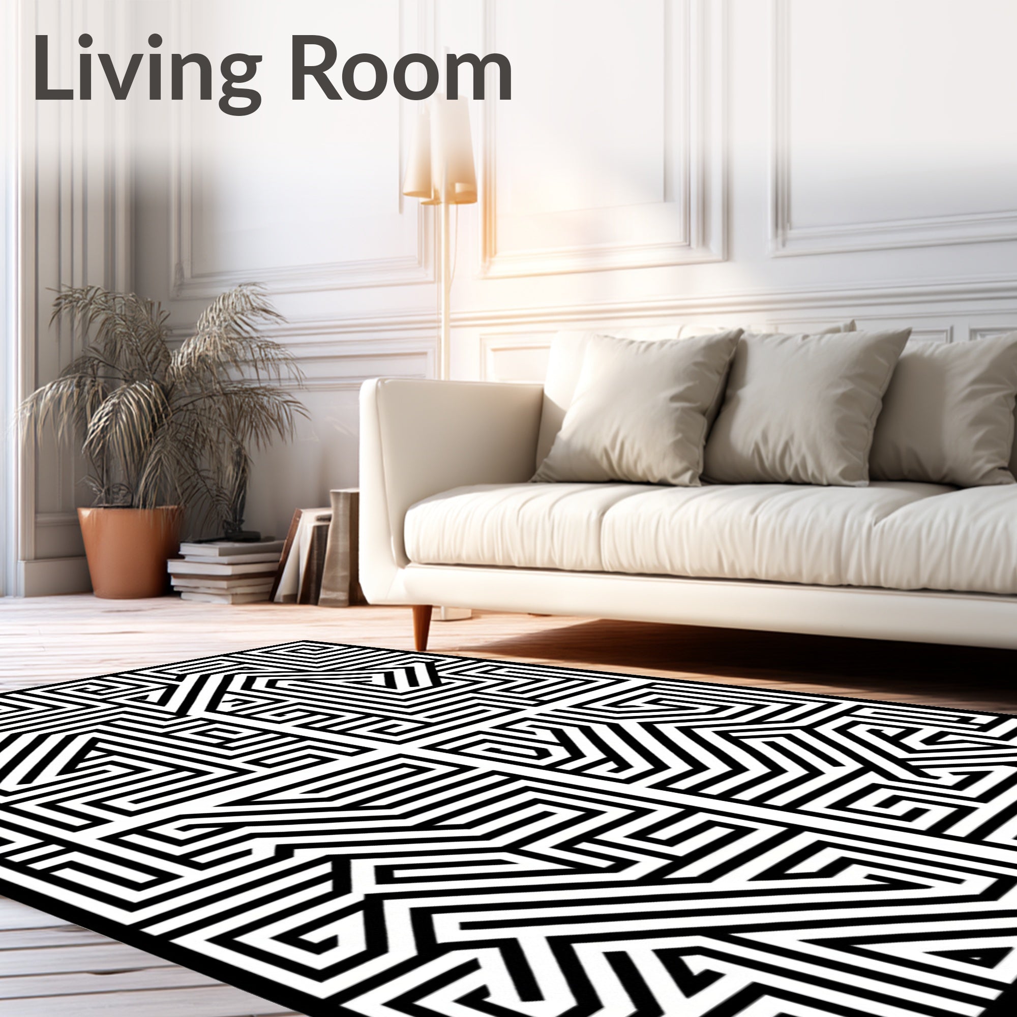 Bold Black and White Maze Rug