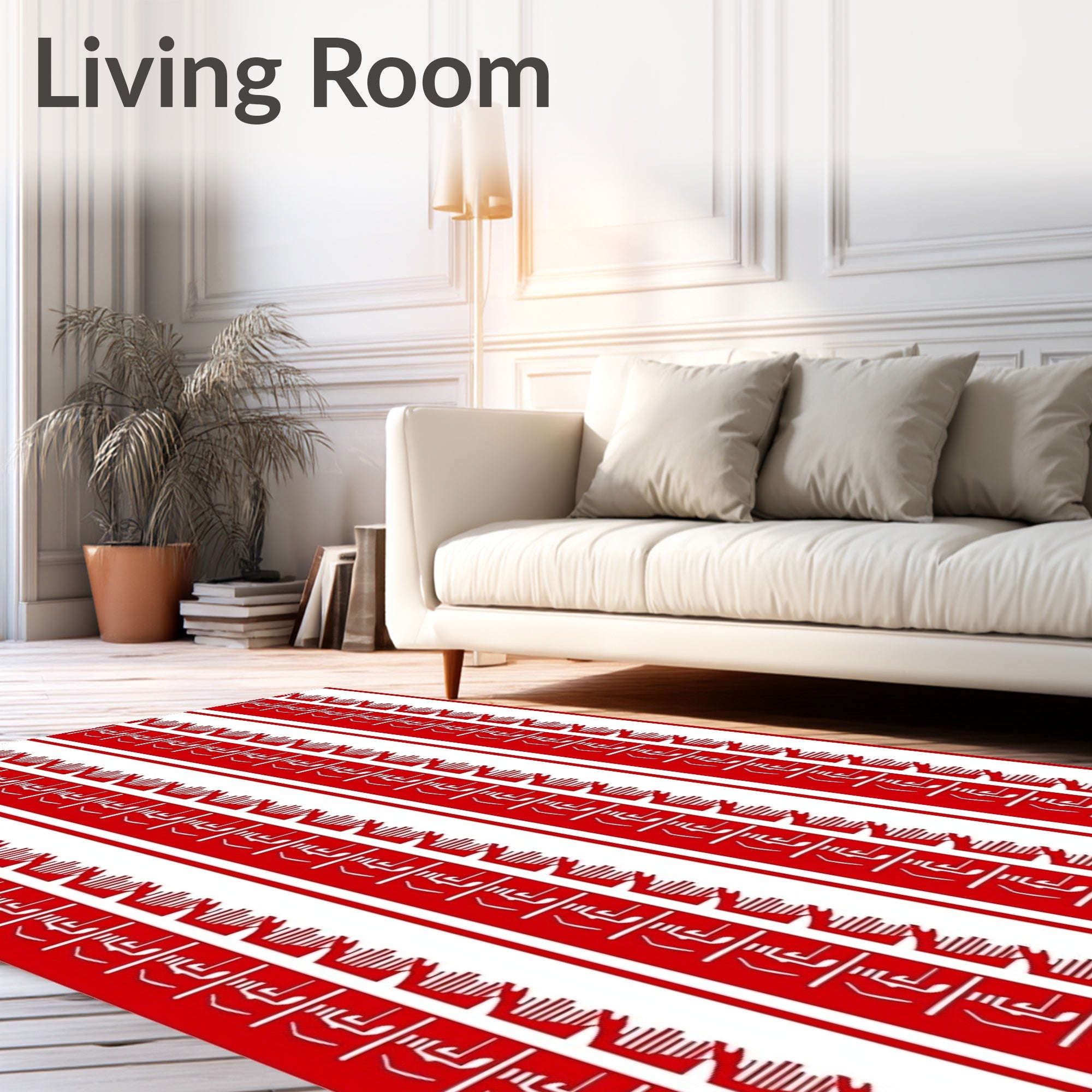 Bold Red Geometric Tribal Stripes Rug