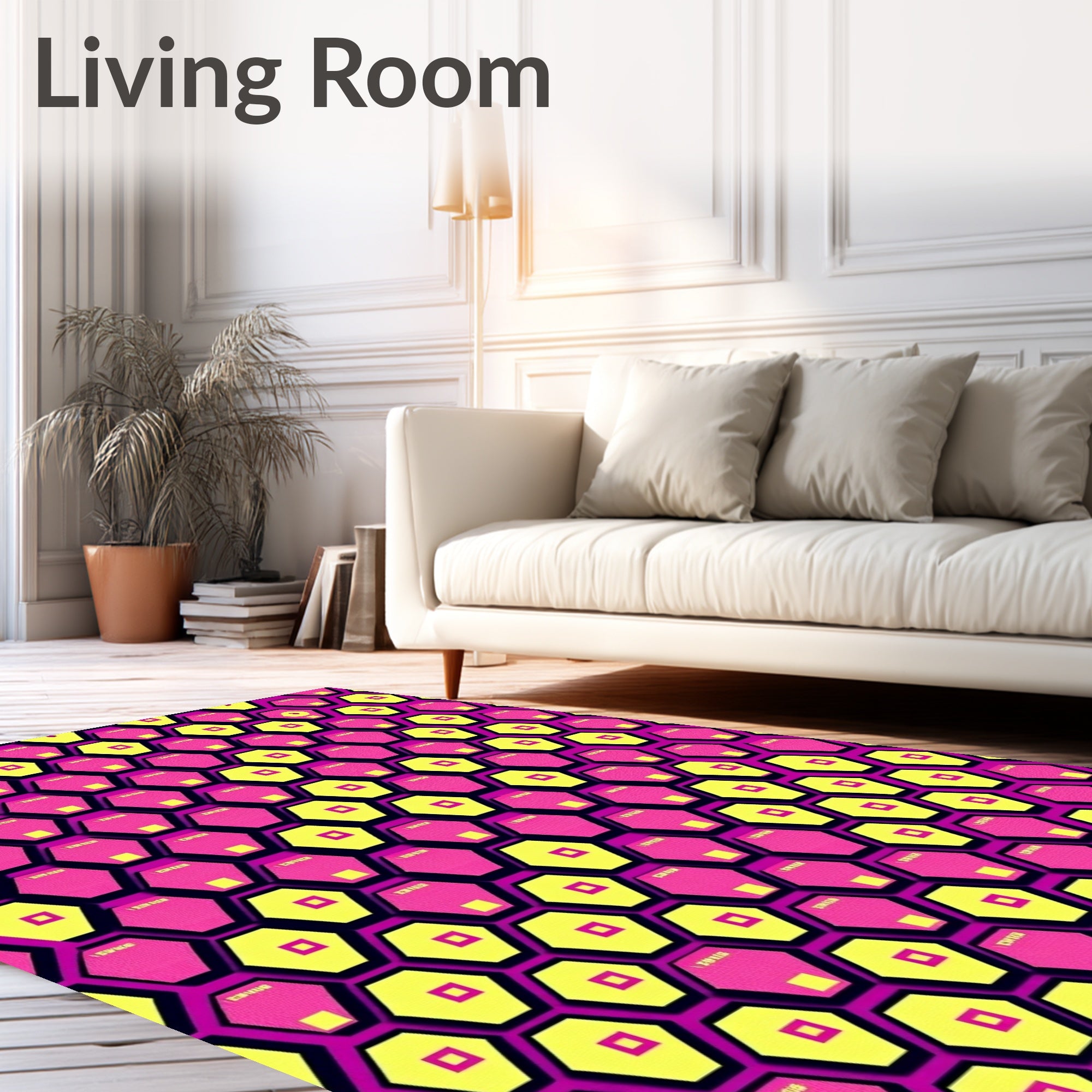 Pink Yellow Hexagon Geometric Rug