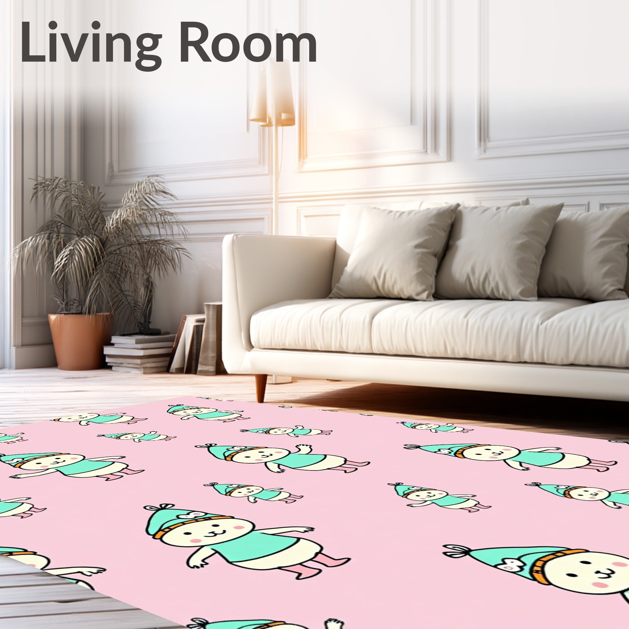 Cute Aqua Bunny Gnome Scatter Rug