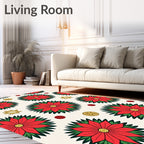 Festive Red Poinsettia Star Medallion Rug