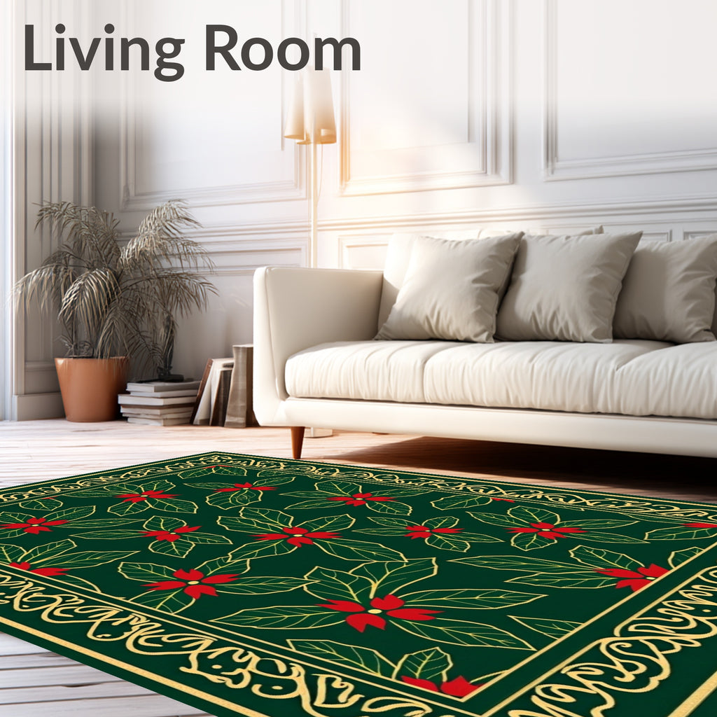 Emerald Green Poinsettia Holiday Rug