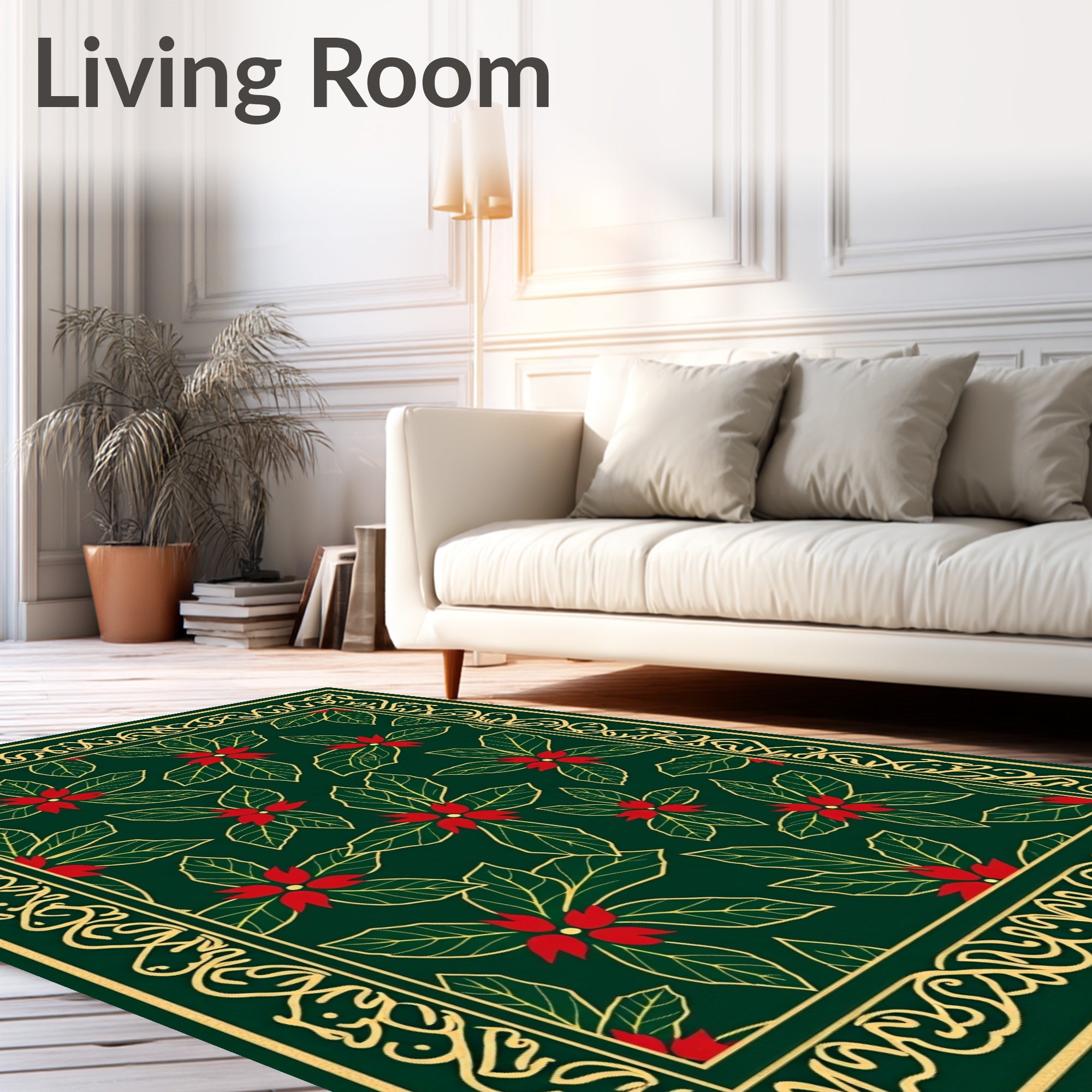 Emerald Green Poinsettia Holiday Rug