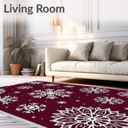 Winter White Snowflake Burgundy Background Rug