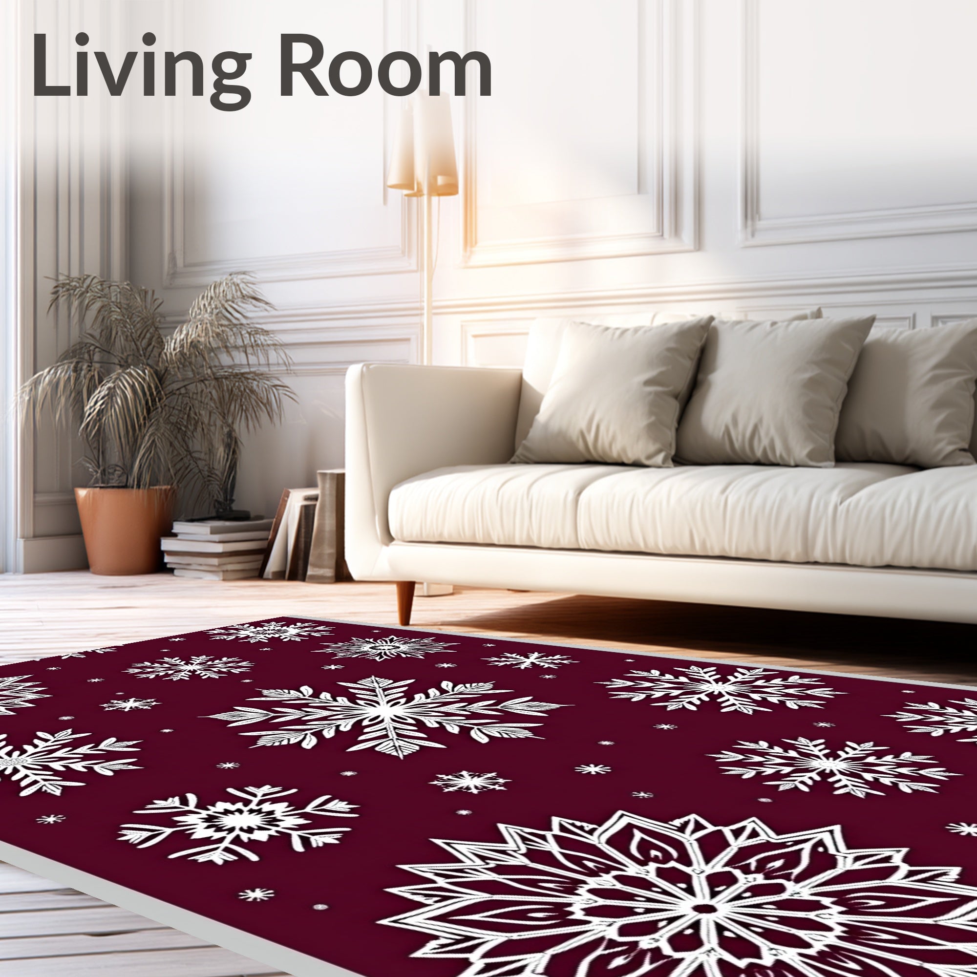 Winter White Snowflake Burgundy Background Rug