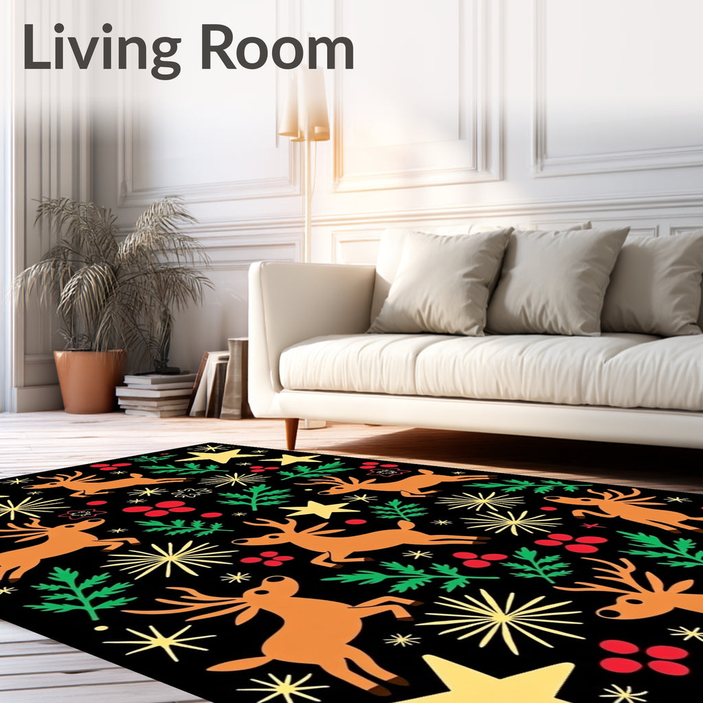 Whimsical Reindeer Forest Starry Night Rug