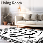 Black Flying Bats Halloween Border Rug