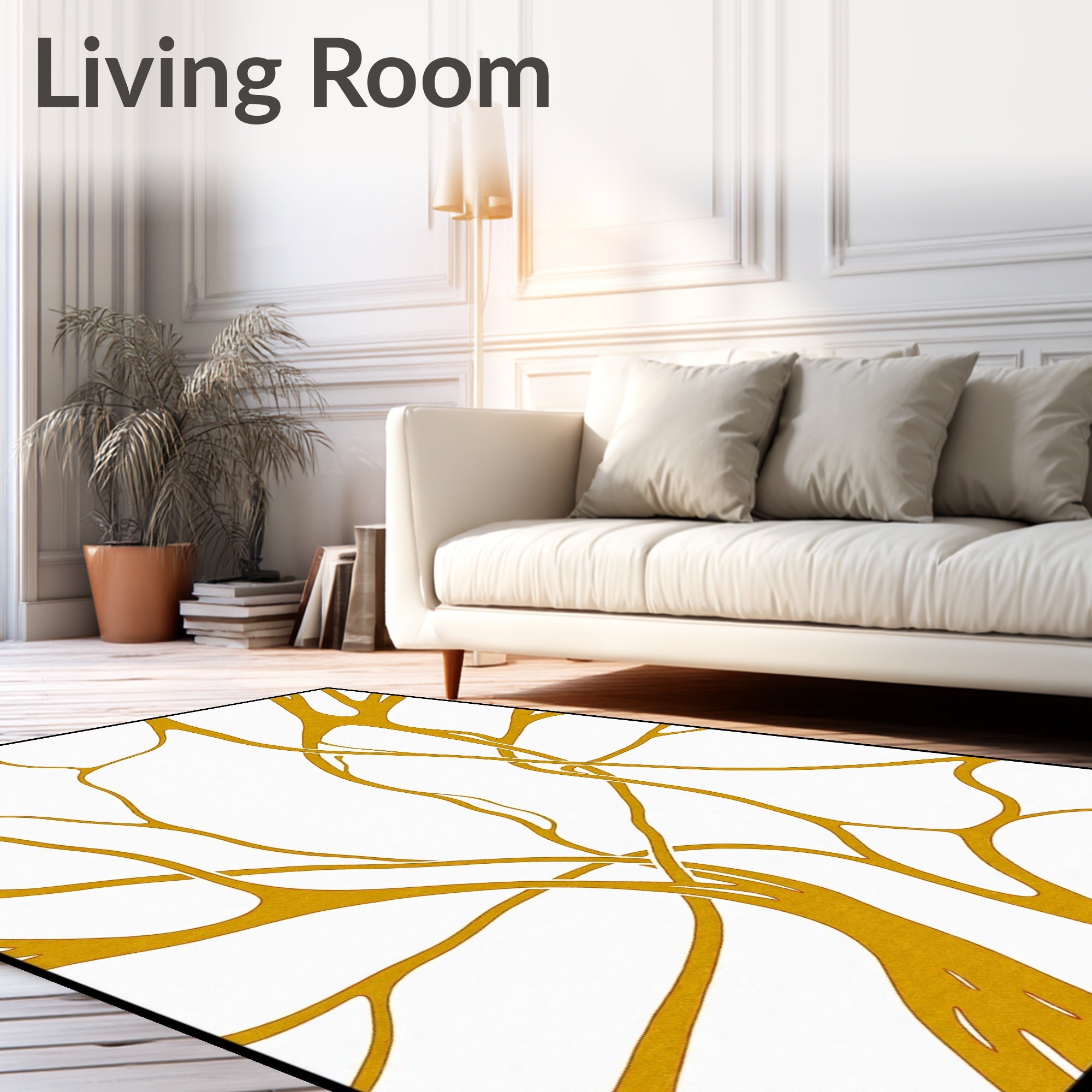 Golden Branch Abstract Flow Rug