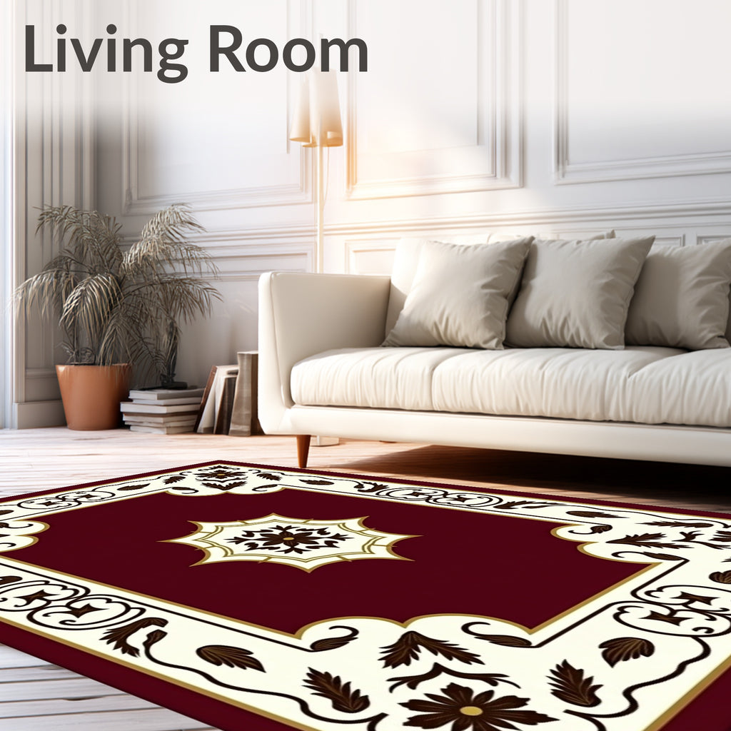 Crimson Floral Medallion Cream Border Rug