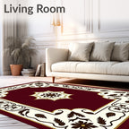 Crimson Floral Medallion Cream Border Rug