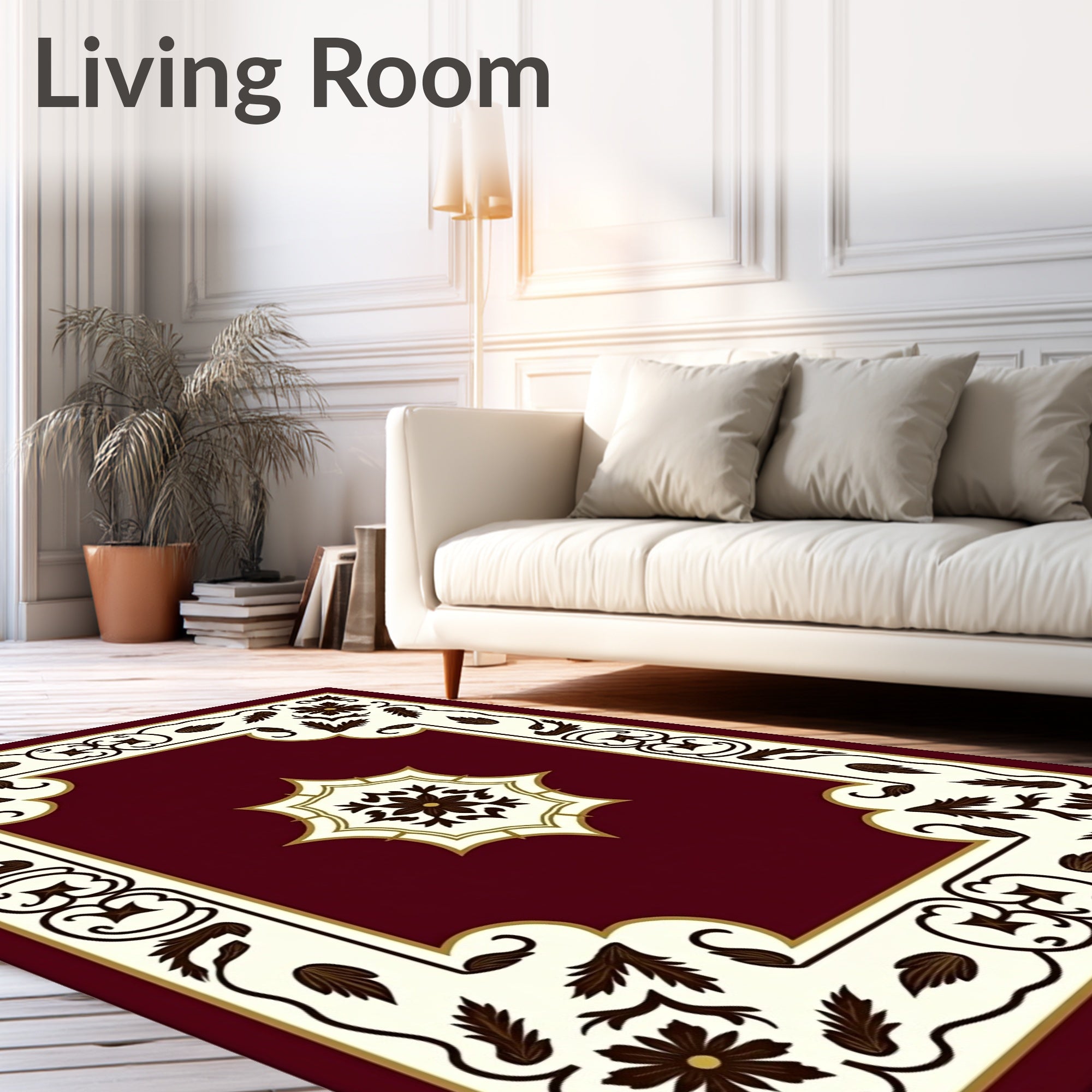 Crimson Floral Medallion Cream Border Rug