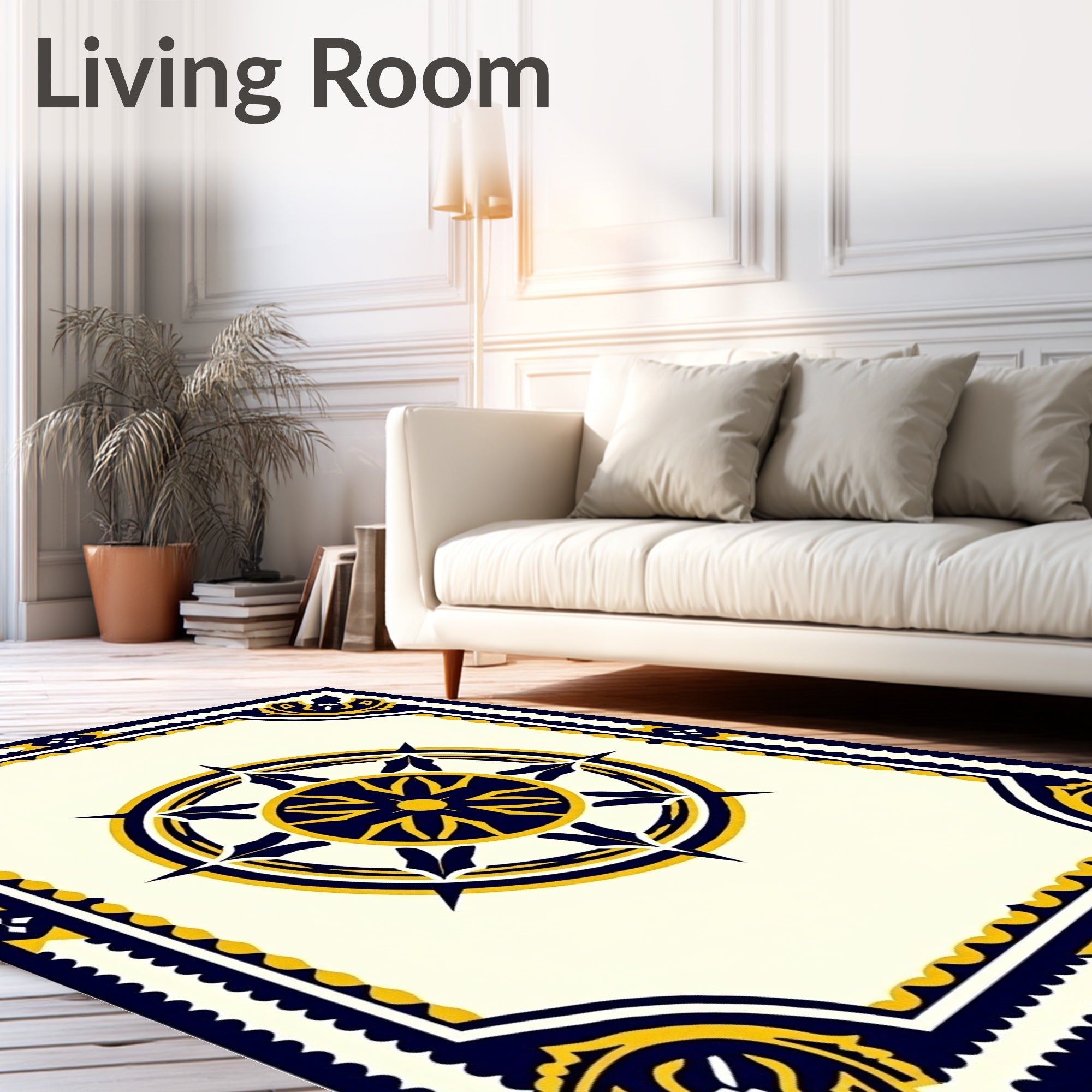 Nautical Navy Gold Compass Rose Rug