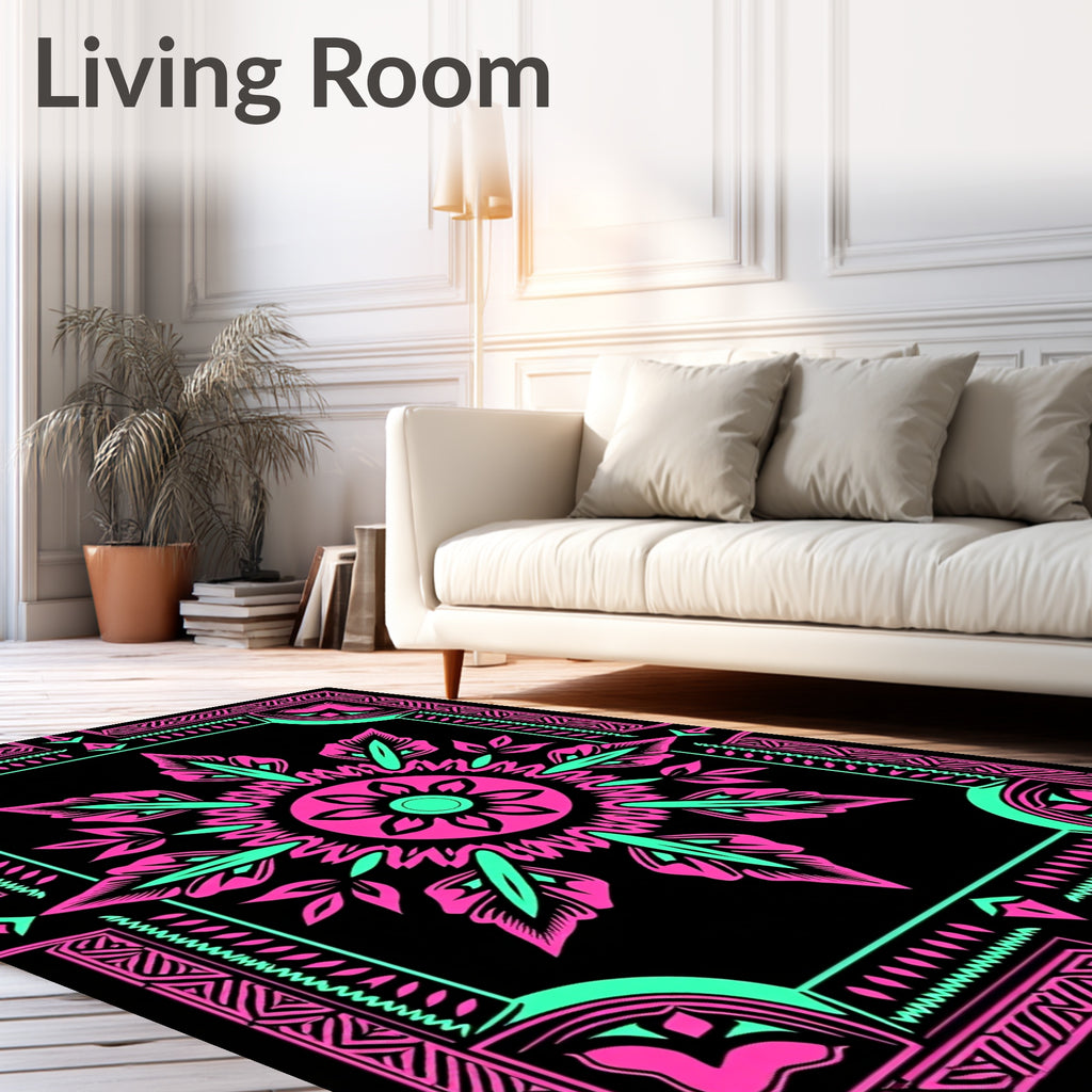 Bold Pink Teal Sunburst Geometric Rug