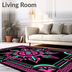 Bold Pink Teal Sunburst Geometric Rug