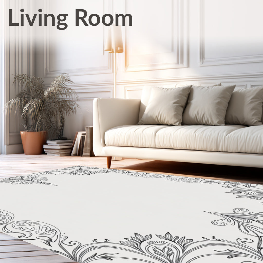 Classic Black Swirling Floral Crest Rug