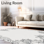 Classic Black Swirling Floral Crest Rug