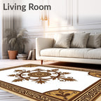 Brown Golden Antique Medallion Border Rug