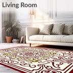 Deep Red Ivory Intricate Floral Medallion Rug