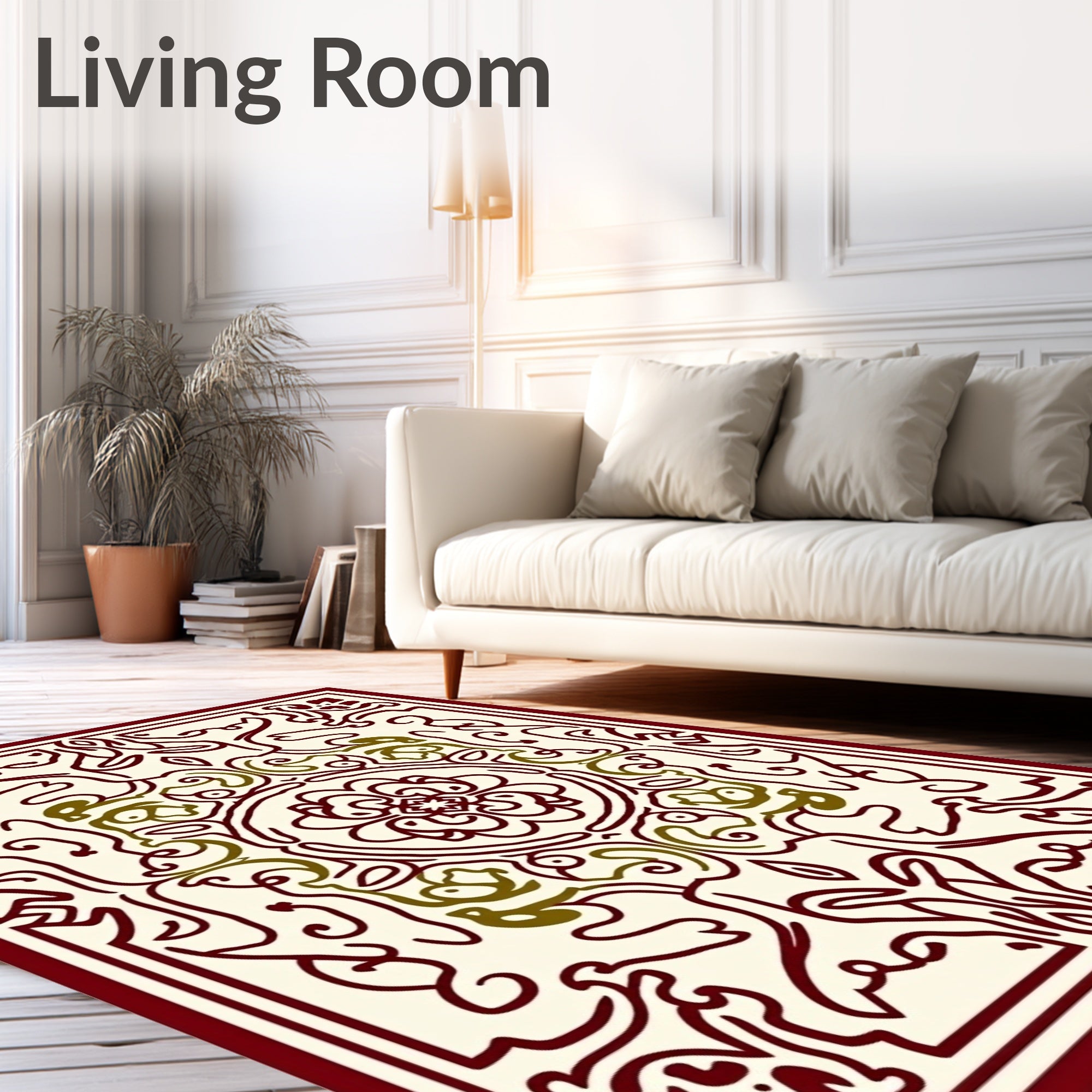 Deep Red Ivory Intricate Floral Medallion Rug