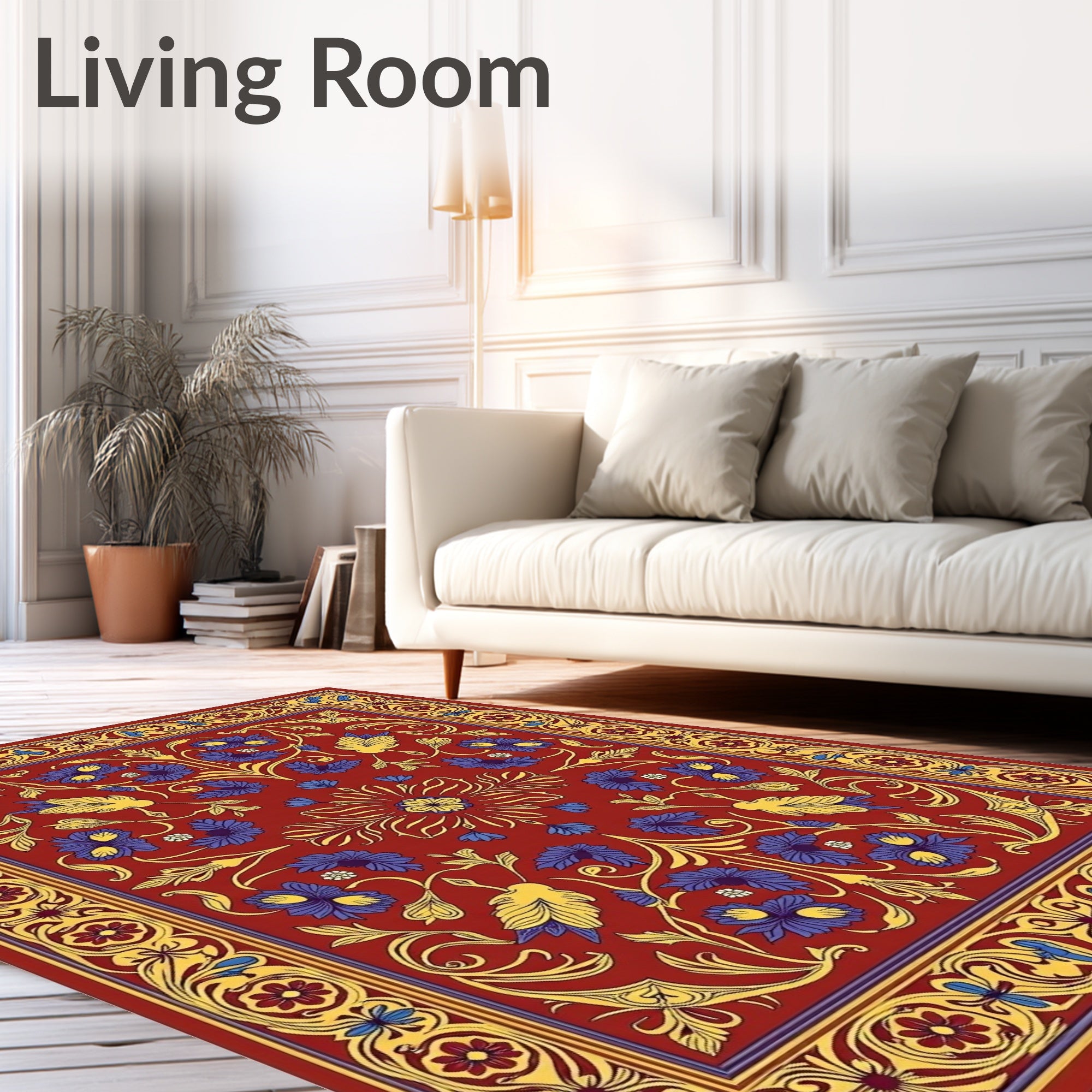 Crimson Red Floral Medallion Rug